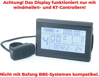 windmeile | Display KT-LCD3, Bordcomputer, Tachoanzeige, LCD-Display, Beleuchtet, E-Bike, Elektro Fa