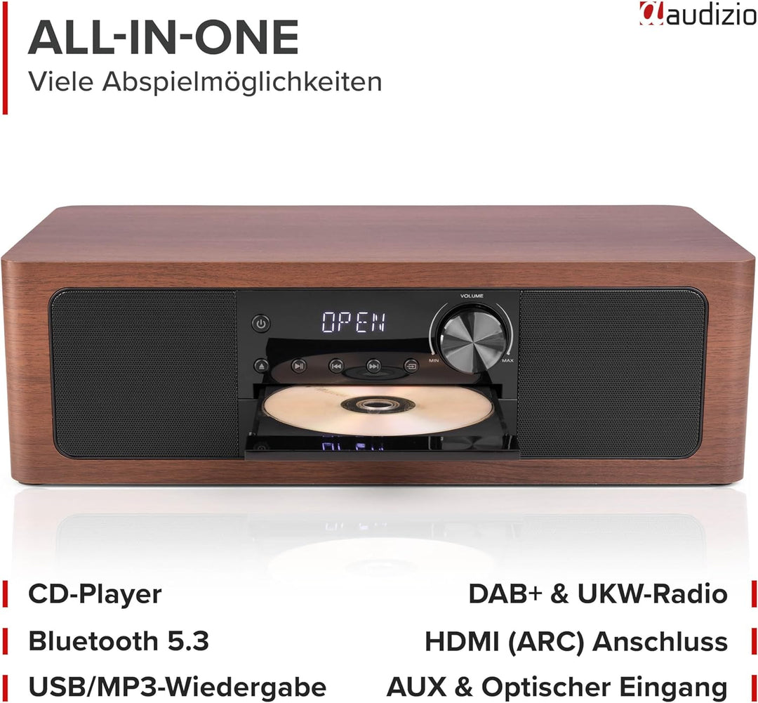 Audizio Lunata - DAB Radio mit CD Player, 100W Stereoanlage mit CD & Bluetooth 5.3 - Musikanlage mit