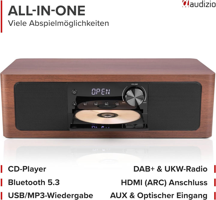 Audizio Lunata - DAB Radio mit CD Player, 100W Stereoanlage mit CD & Bluetooth 5.3 - Musikanlage mit