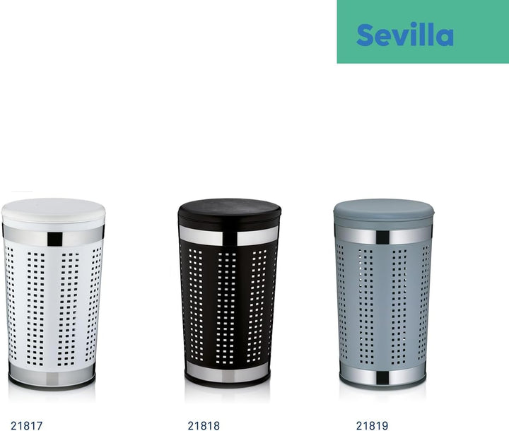 kela 21819 Wäschetruhe mit Sitzkissen, Rund, 60,5 cm Höhe, Metall, Sevilla, Hellgrau Hellgrau Metall