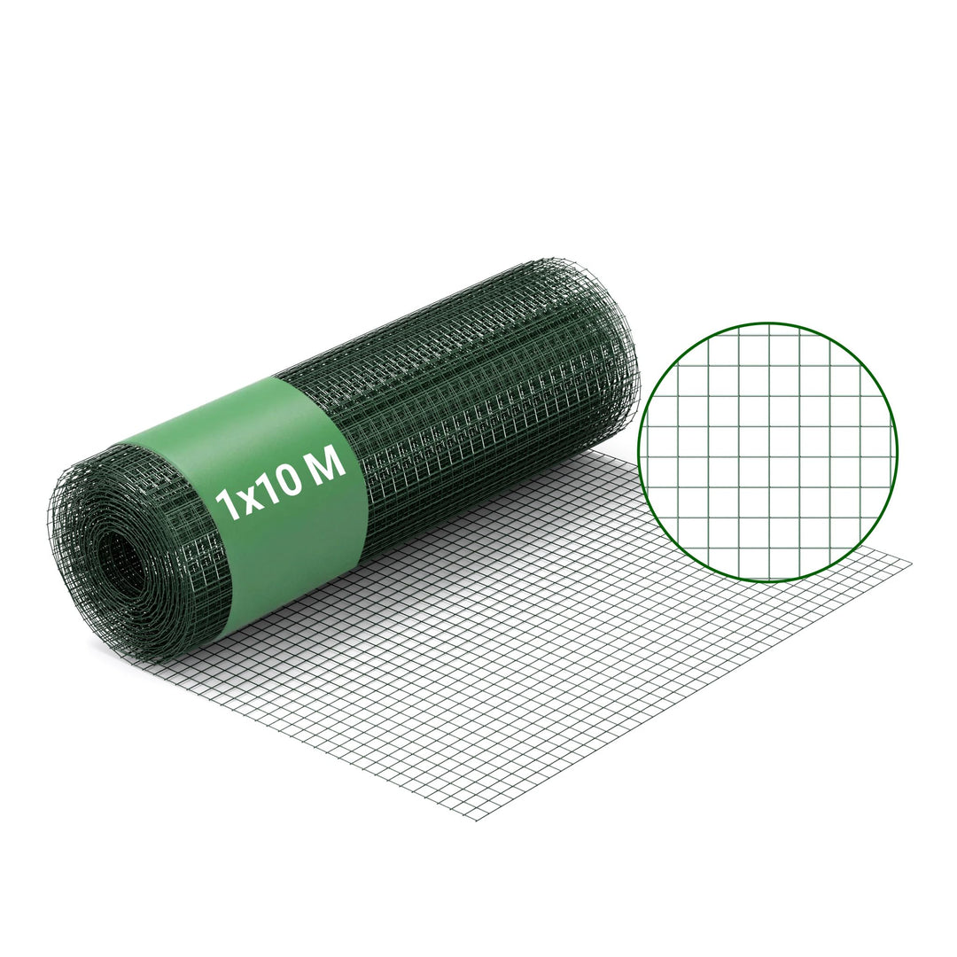 Wiltec Maschendrahtzaun Grün 1x10 m 100 cm Höhe 1,42 mm Stärke 25x25 mm Maschengrösse, Volierendraht