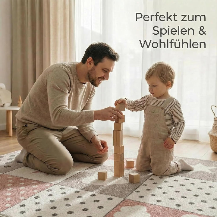 | Kinderteppiche Patchwork Herz Sterne Wolke | Kinderteppich für Mädchen und Jungs | Teppich für Kin
