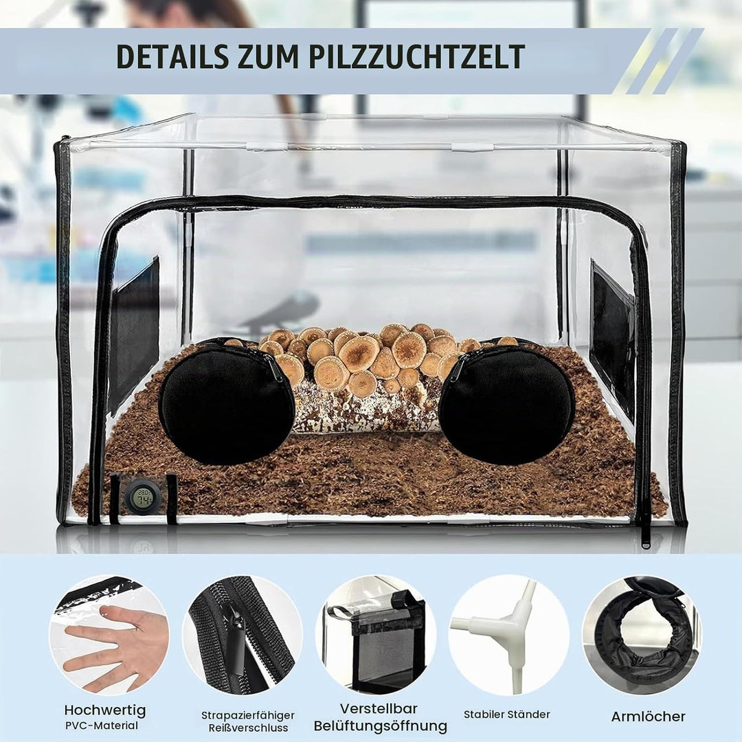 Still Air Box,Tragbares Mushroom Grow Kit, PVC Pilz-Wachstums-Set mit 2 Arm Ports, Faltbare Pilzzuch