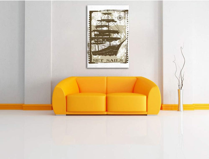Pixxprint Set Sails White Leinwand, XXL riesige Bilder fertig gerahmt mit Keilrahmen, Kunstdruck auf