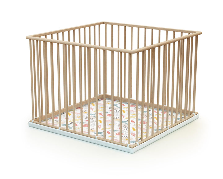 WEBABY - Laufstall baby Holz 100x100 Buche Natur | Gewicht: 8 kg |Laufgitter XXL solide und langlebi