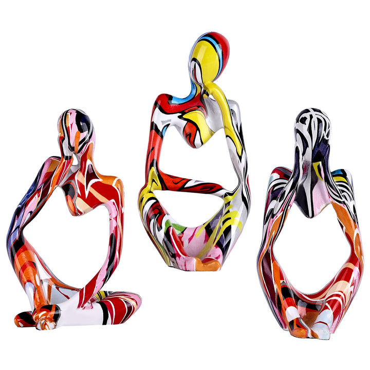 3 Stück abstrakte Graffiti-Denker-Statuen und Skulpturen, bunte Mini-Denker-Figur, Ornamente, minima