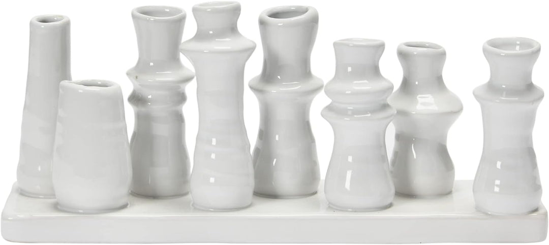 Bloomingville Steingut, mit 8 Fächern Vase, Weiss, 11" L x 3" W x 5" H