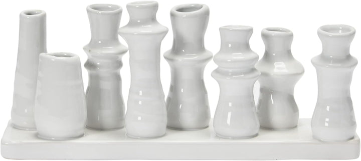 Bloomingville Steingut, mit 8 Fächern Vase, Weiss, 11" L x 3" W x 5" H