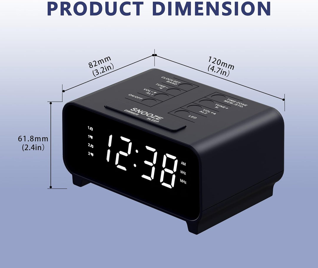 iTOMA Radiowecker mit AM/FM-Radio, Dual-Weckfunktion, Schlummerfunktion, Speicherplätzen, Dimmer,12-