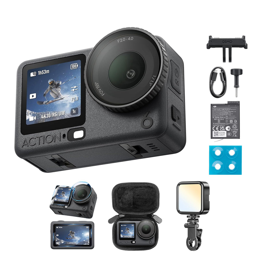 DJI Osmo Action 6 Essential Combo, Action-Cam 4K mit 1/1,1″-Quadratsensor, Variable Blende von f/2,0