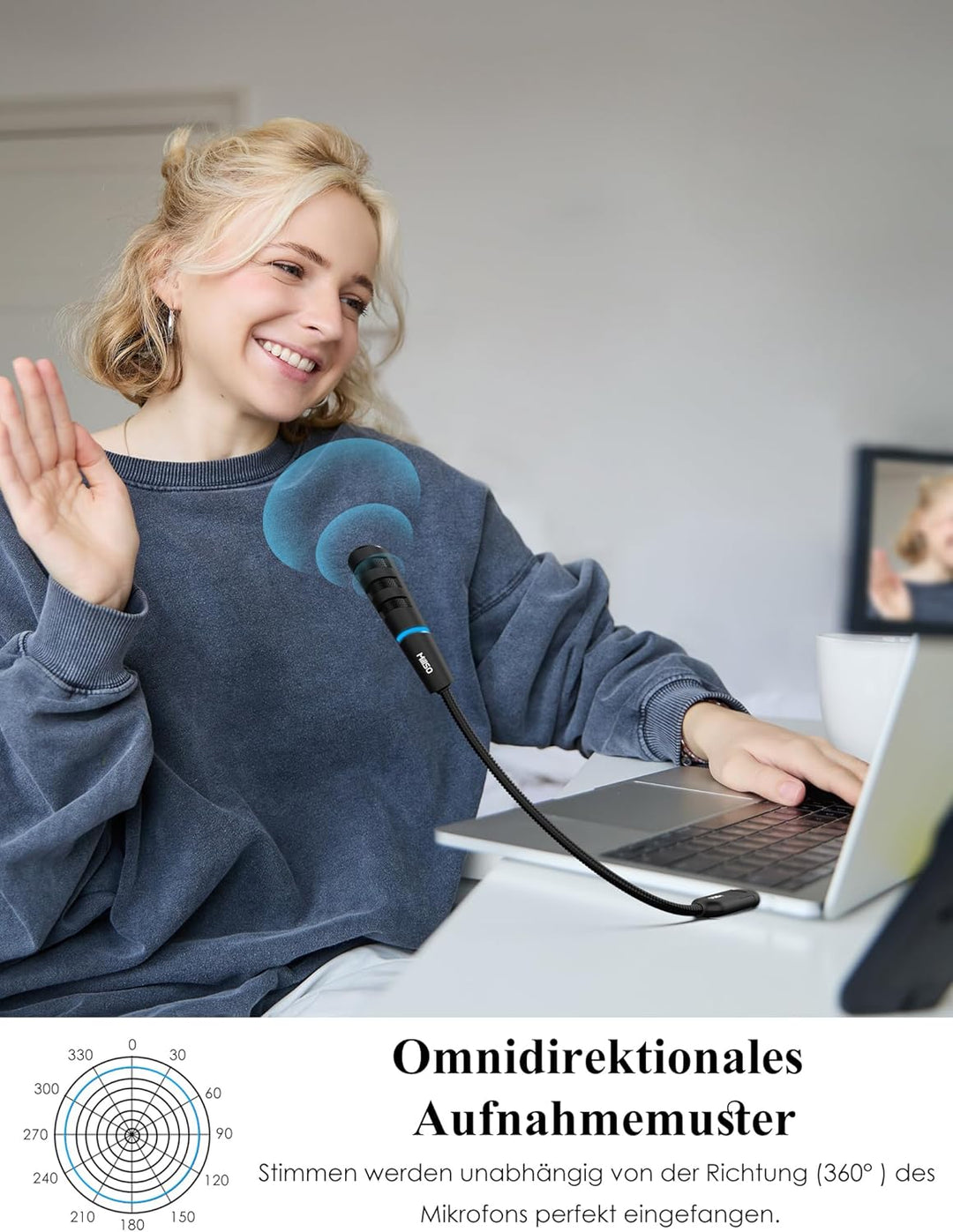 MillSO USB Computer Mikrofon mit Schwanenhalsdesign, Vielseitige Touch-Tasten und LED Anzeiger für P