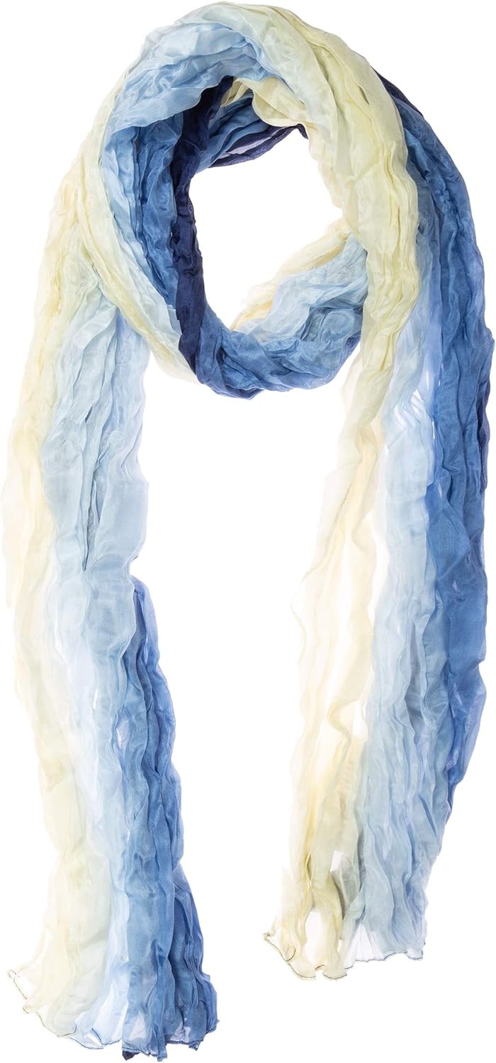 Tinitex Knitterschal Halstuch Schal XXL Halstuch Schal blau naturweiss Farbverlauf Seide 180x90cm
