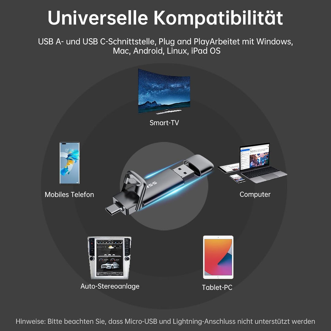 SSK USB C Externe SSD 256GB, mit bis zu 550 MB/s Extreme schneller USB-Stick, Dual-USB Typ C + A USB