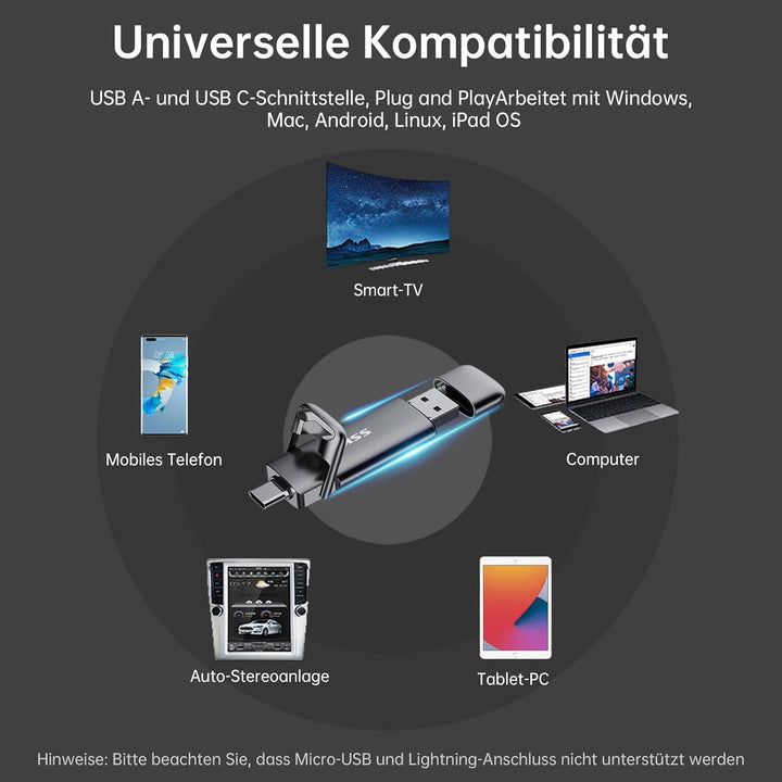 SSK USB C Externe SSD 256GB, mit bis zu 550 MB/s Extreme schneller USB-Stick, Dual-USB Typ C + A USB