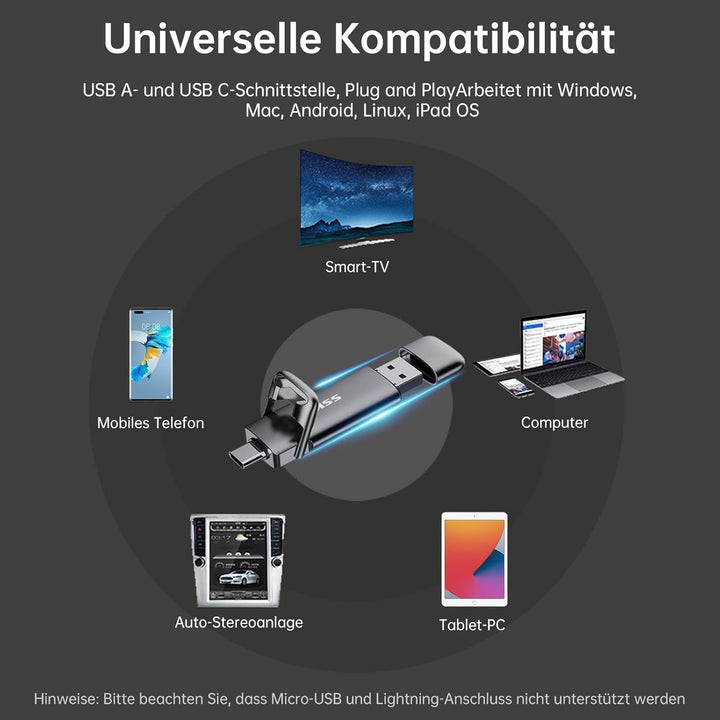 SSK USB C Externe SSD 1TB, mit bis zu 550 MB/s Extreme Schneller Solid State Drive, Dual-USB Typ C +