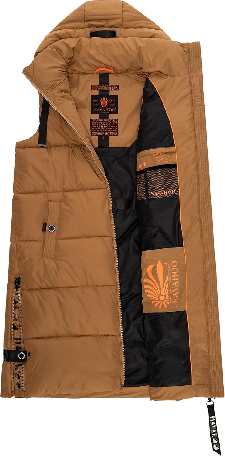 Navahoo Damen ärmellose Lange Outdoorweste warme Winterjacke Schnuffelchen XS-3XL M Camel, M Camel
