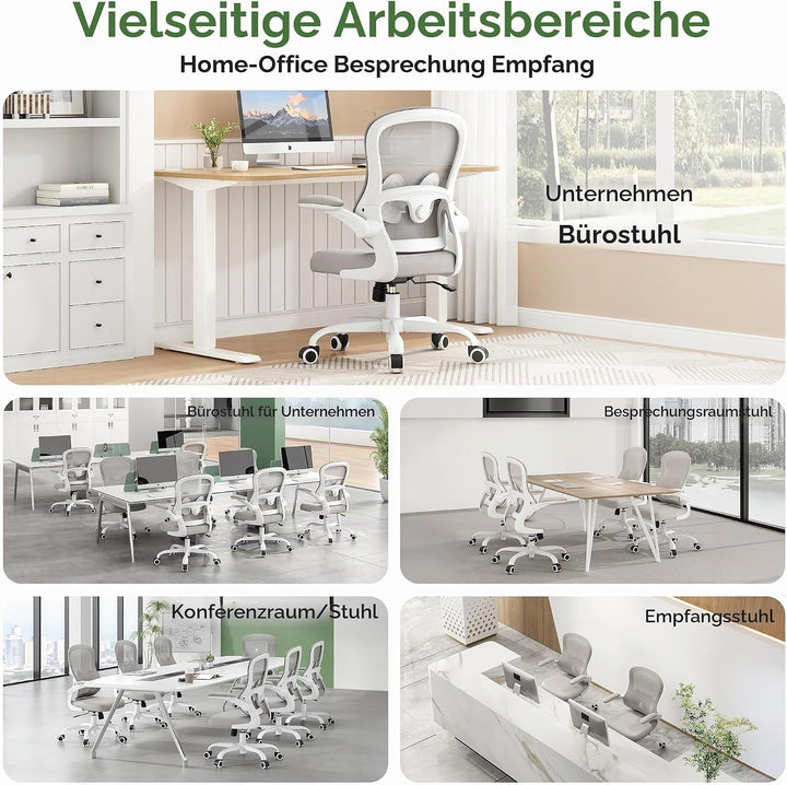Farini Ergonomischer Mesh Rollcomputer Stuhl mit Verstellbarer Lendenstütze und aufklappbaren Armleh