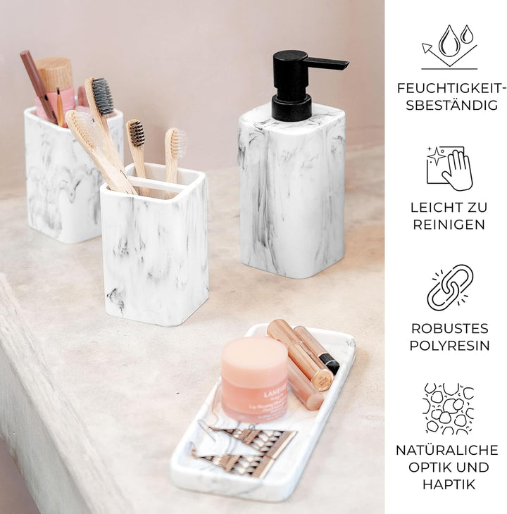 ZCCZ Badezimmer Set 4 Teile – Organizer mit Zahnbürstenhalter, Zahnputzbecher, Seifenspender, Seifen