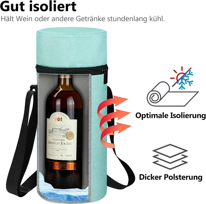 AOSBOS Grosse Kühltasche für 1,5L Weinflasche Champagner Flaschenhalter mit verstellbarem Schultergu