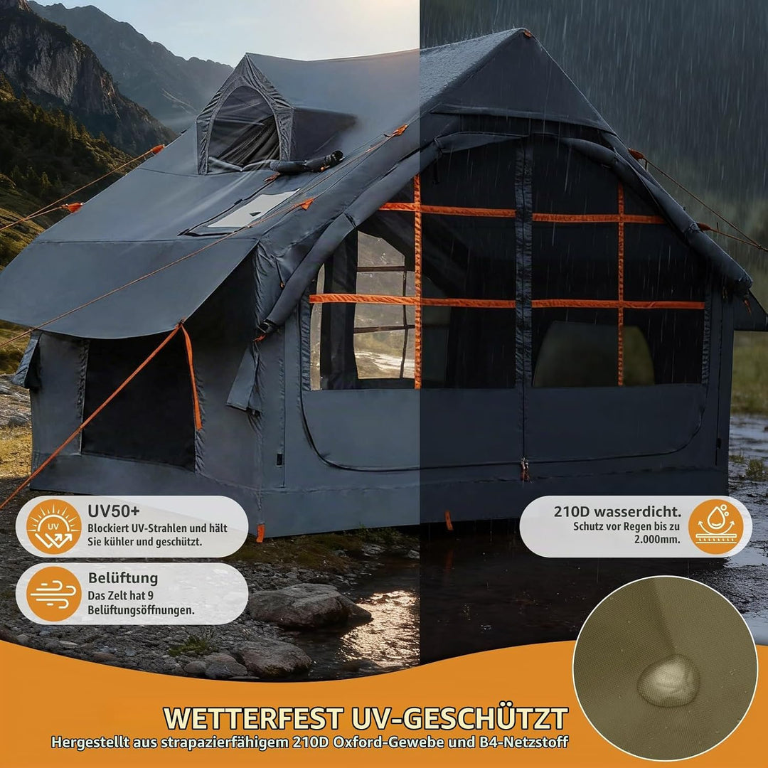 Inflatable Camping Tent, with Manual air Pump, Easy to Set up, Outdoor Inflatable Tent, can accommod