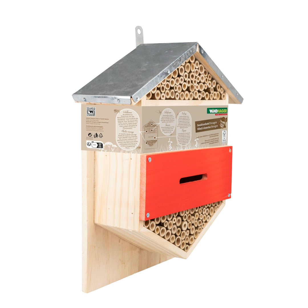 Windhager Insektenhotel Hexagon - Nistkasten, Bienenhotel, Bienenhaus - Insektenhaus aus Holz für Bi