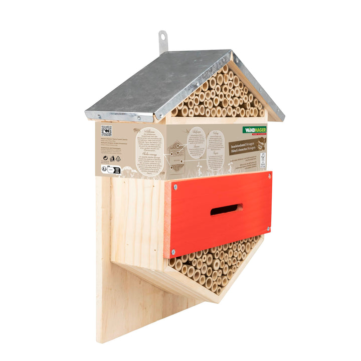 Windhager Insektenhotel Hexagon - Nistkasten, Bienenhotel, Bienenhaus - Insektenhaus aus Holz für Bi