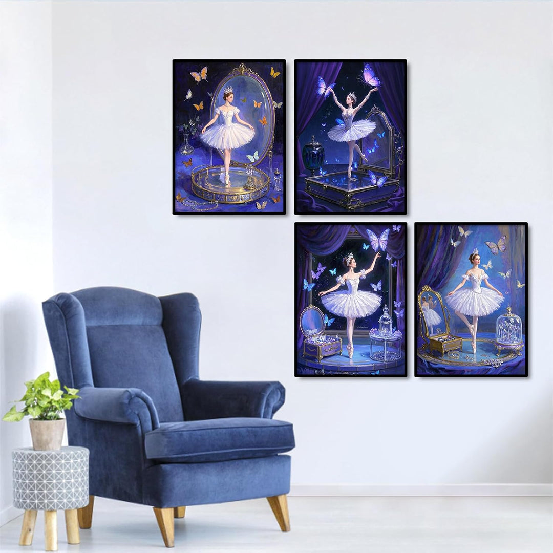 JISHSHAY 4er Set Diamond Painting Steine Rund Ballett 30×40cm Diamant Painting Runde Steine Juwelens