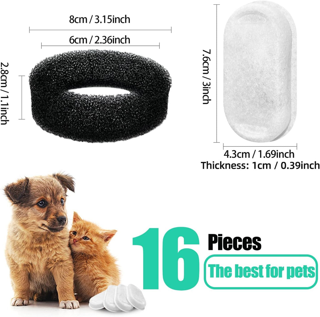 TOMXCUTE Ersatzfilter für Katzenbrunnen 8 Stück Kohlefilter und 8 Stück Schaumfilter 8 Kohlefilter+