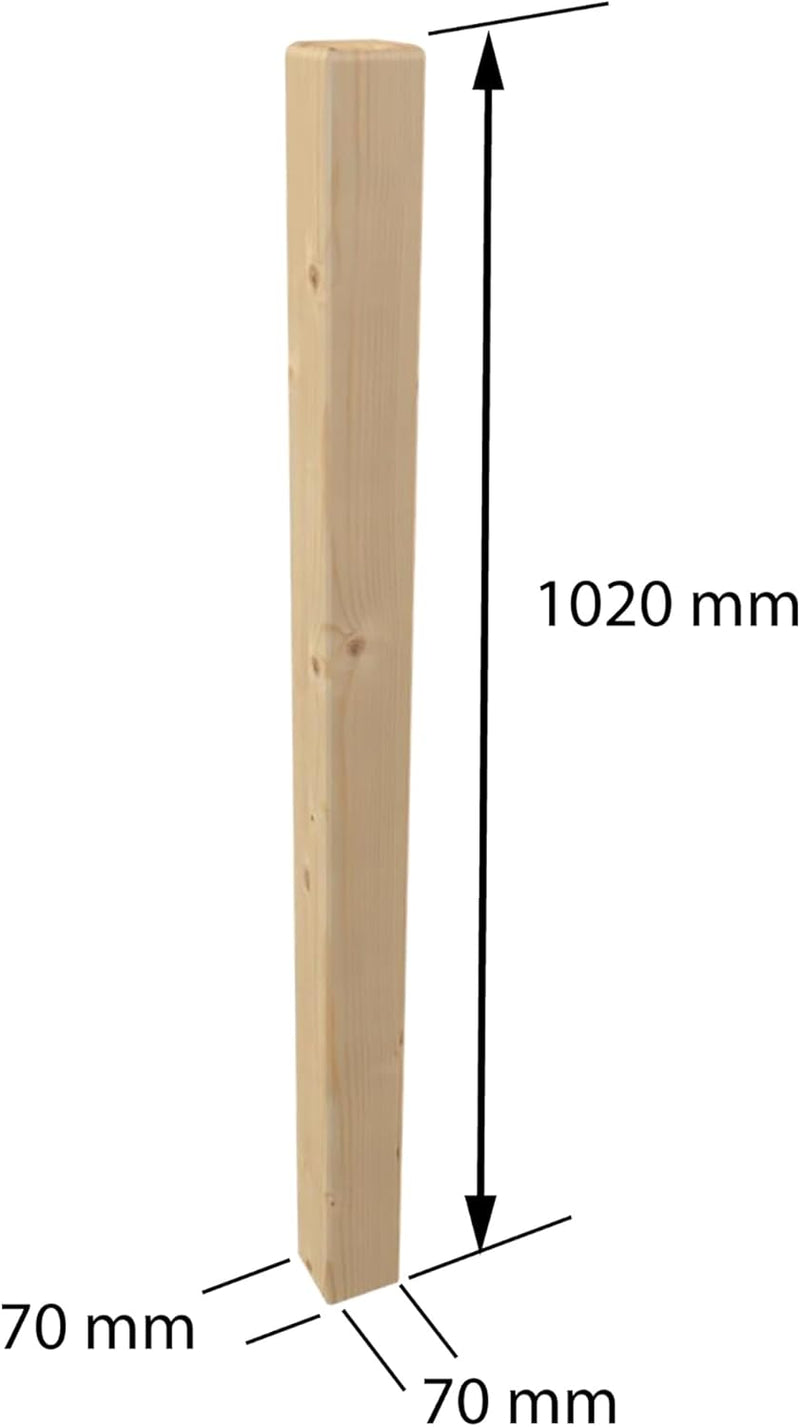 Brüstungsgeländer aus Holz | Unbehandelte Fichte | Grundeinheit 200 cm | Rechteckstab inklusive 1 Pf