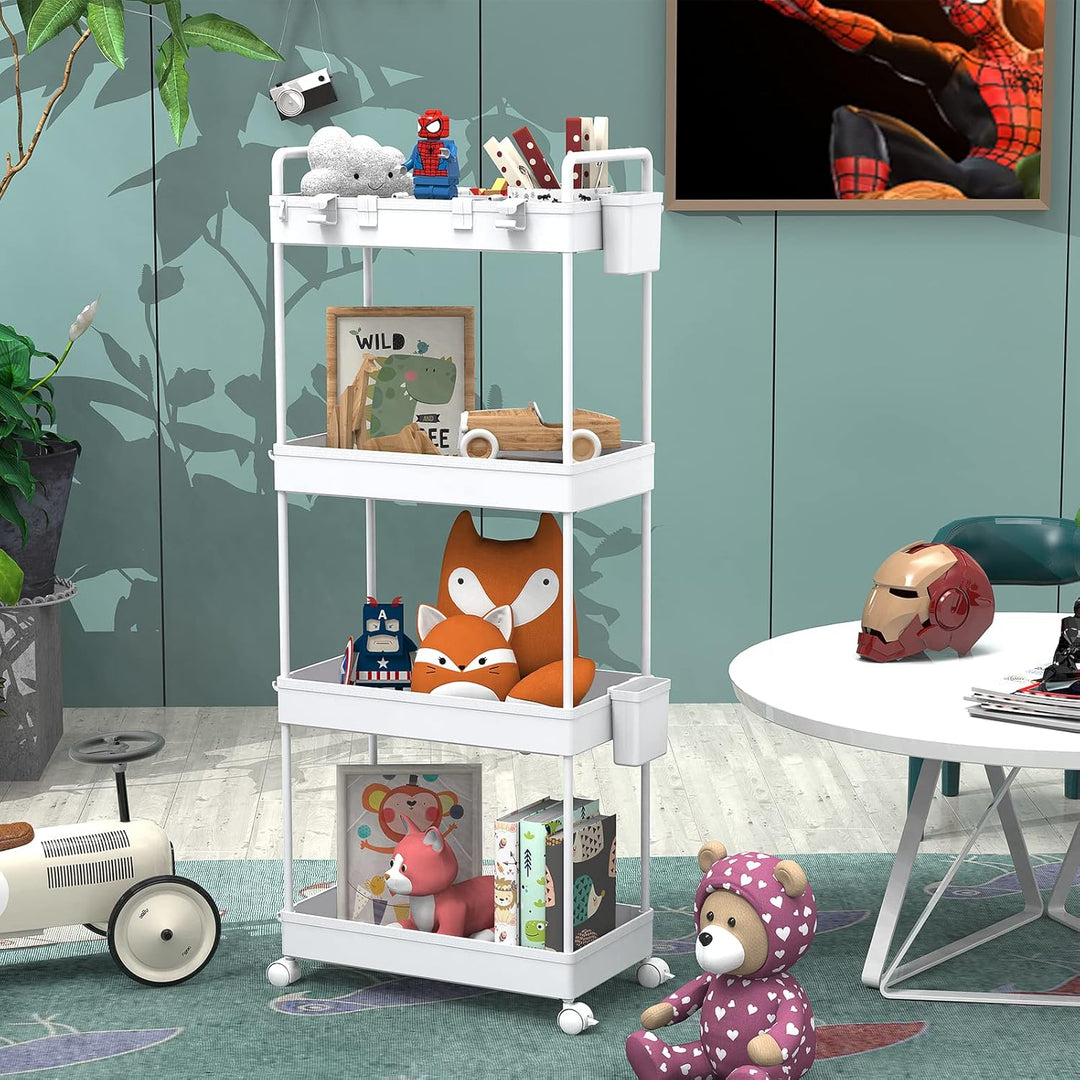 Ronlap Rollwagen Küchewagen mit 4 Ebenen, Servierwagen mit Aufhängebecher, Separator, Haken, Regal a