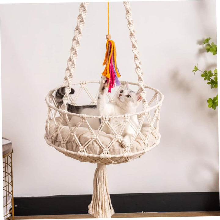 Katzenschaukel, 49 Zoll hängendes Katzenbett mit Baumwollmatte, Katzenhängematte im Boho-Stil mit Qu