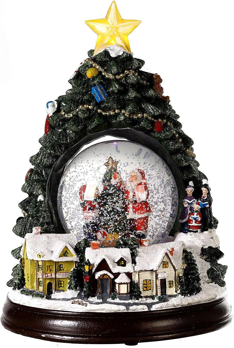 Schneekugel mit Winterdorf und Weihnachtsbaum, 25 cm hoch