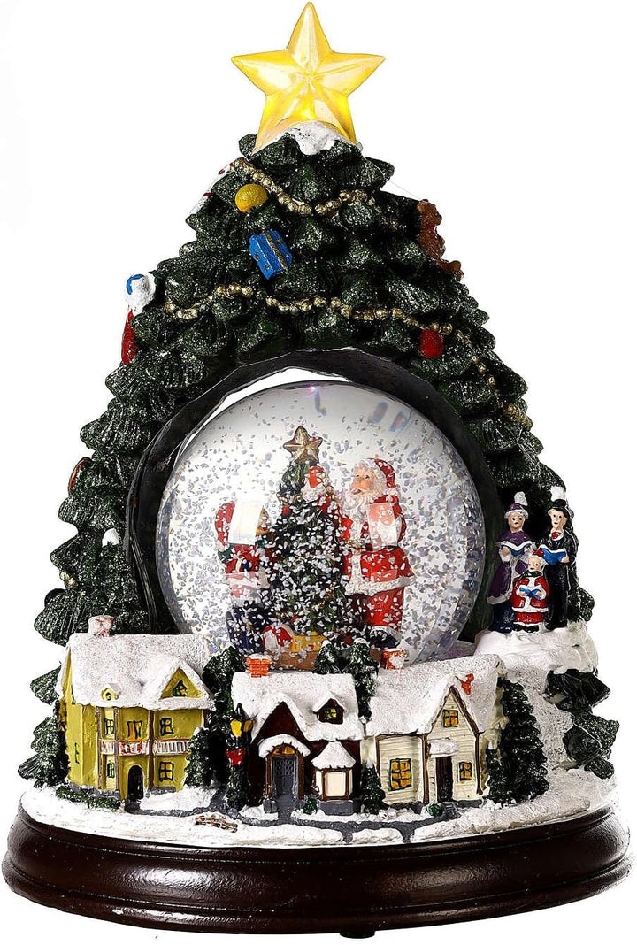 Schneekugel mit Winterdorf und Weihnachtsbaum, 25 cm hoch