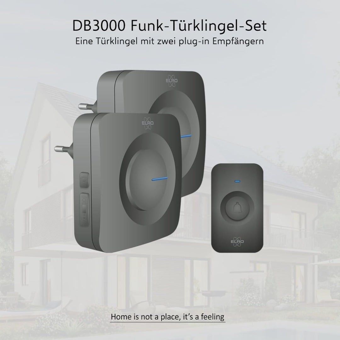 ELRO DB3000 Funk Türklingel Set 2X Plug-in Empfänger für Steckdose - Wasserdicht, 300m Reichweite, 6