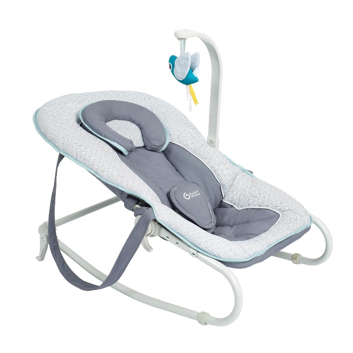 Babymoov Babywippe Graphik blue, 5-fach verstellbare Rückenlehne, abnehmbarer Spielbogen, Blue