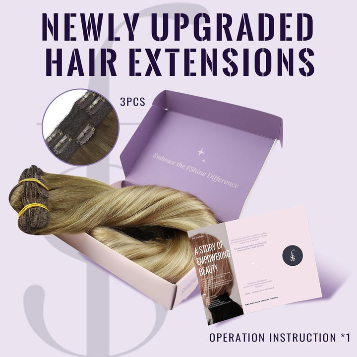 Fshine Echthaar Extensions Clip, 30cm 3 Stücke 50g Haarextension Echthaar Clip in Haarverlängerung M