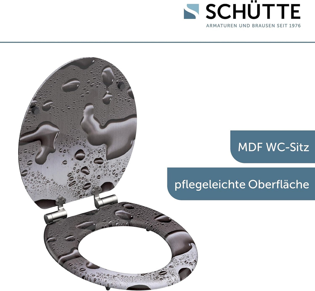 SCHÜTTE WC-Sitz Holzkern GREY STEEL, Toilettensitz Grau mit Absenkautomatik, passend für viele hande
