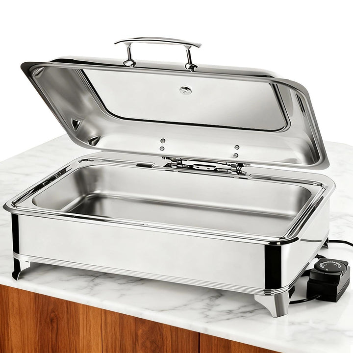 Chafing Dish Elektrisch 9L, Elektrische Speisewärmer Buffetwärmer mit Sichtbarem Glasdeckel, Kommerz