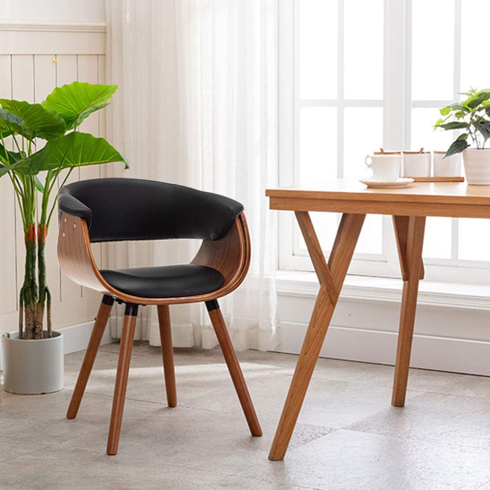 Mingone Esszimmerstühle Holz Küchenstühle mit Armlehnen Retro Design Massivholz Stuhl Kunstleder Sit