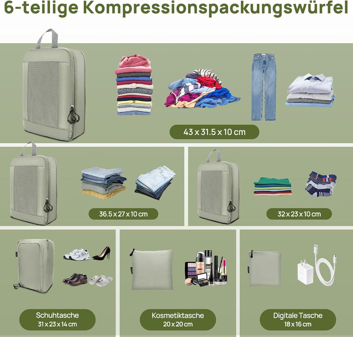 Koffer Organizer Kompression Set, Packwürfel Set Kompression Ihres Reisegepäcks, Compression Packing