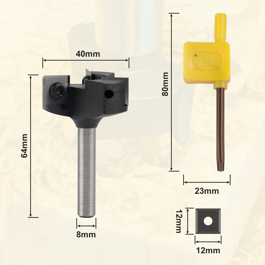 CPROSP Planfräser 8mm Schaft für Holz, Hobelfräser für Oberfräse mit 39mm Schnittdurchmesser, Abrich