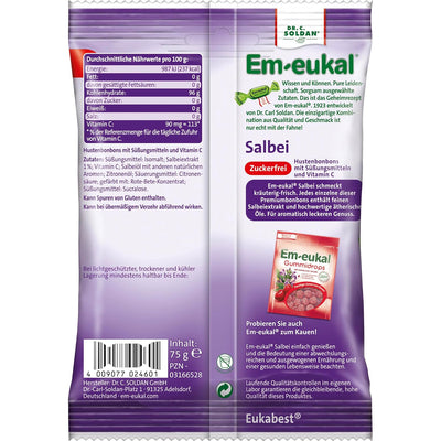 Em-eukal Salbei-Bonbons zuckerfrei, 20er Pack (20 x 75 g Beutel) Salbei 20 x 75g (20er Pack), Salbei