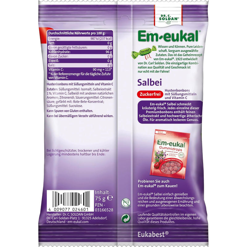 Em-eukal Salbei-Bonbons zuckerfrei, 20er Pack (20 x 75 g Beutel) Salbei 20 x 75g (20er Pack), Salbei