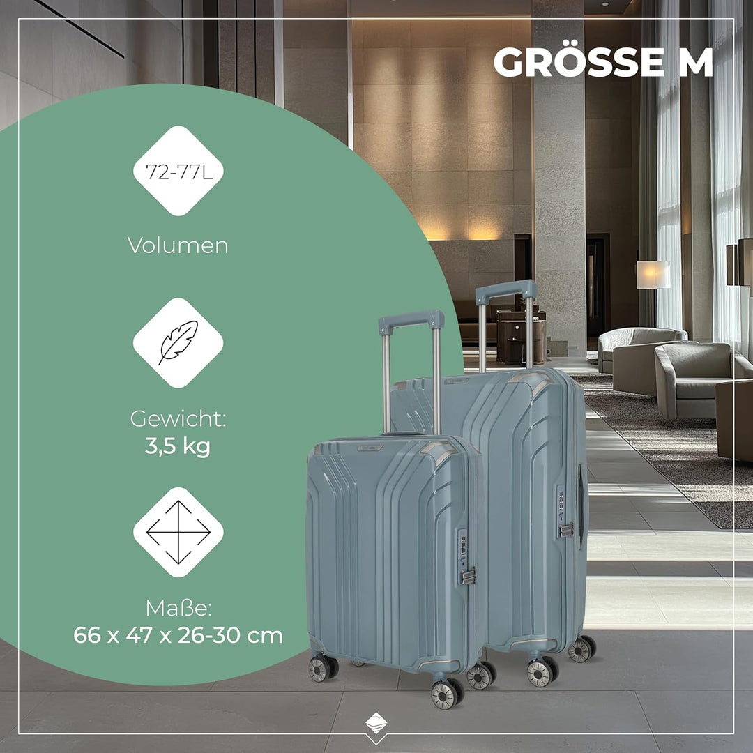 Travelite Kofferset 3 teilig Hartschale nachhaltig, Grössen S-M-L, ELVAA, Hartschalenkoffer Set mit
