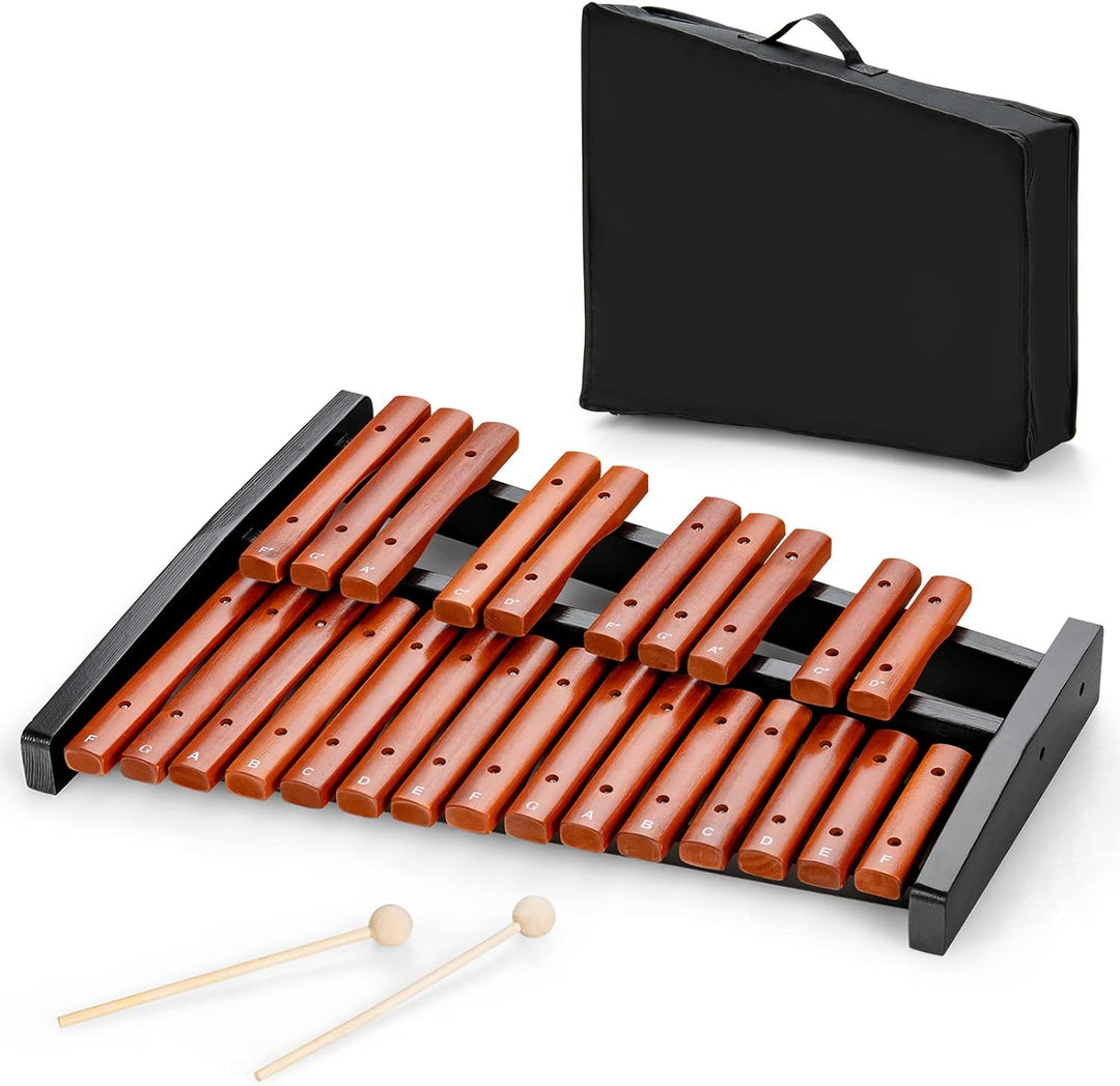 COSTWAY 25 Noten Glockenspiel Xylophon Holz mit Schlägel Tragetasche, Percussion Geeignet für Kinder