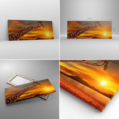 Panorama Bilder auf Leinwand 100x40cm Leinwandbild Palme Landschaft Sonne Gross Wanddeko Bild Schlaf