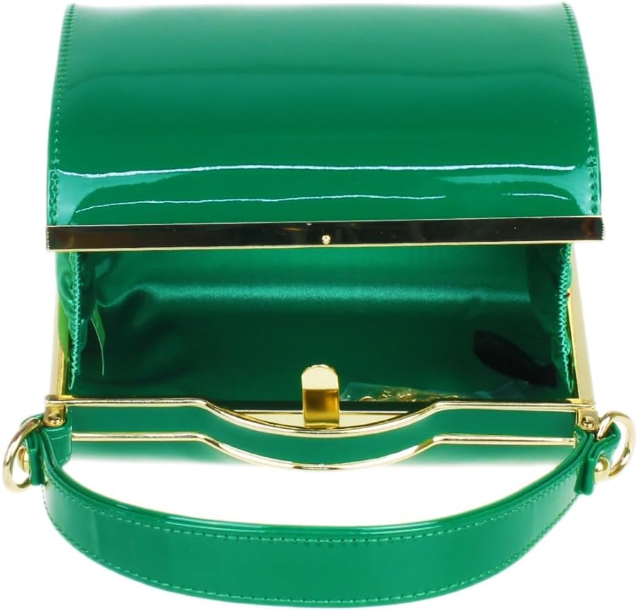 Girly Handbags Clutch aus glänzendem Lackleder mit Henkelverschluss, Abendhandtasche Admiral Green,