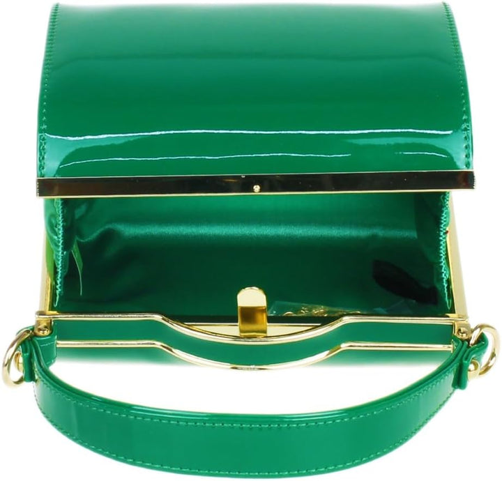 Girly Handbags Clutch aus glänzendem Lackleder mit Henkelverschluss, Abendhandtasche Admiral Green,