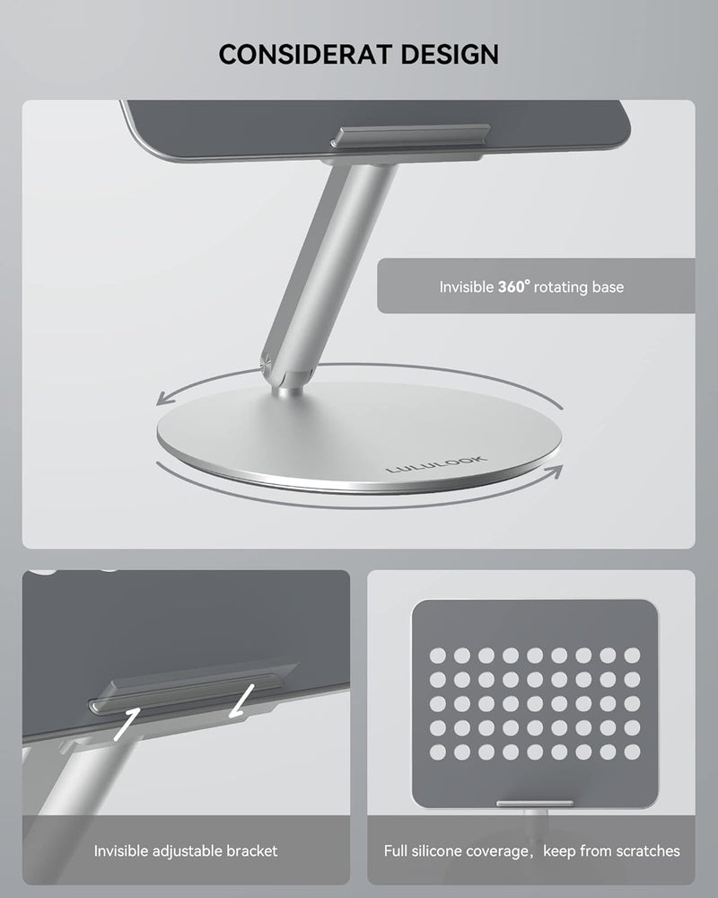 LULULOOK Faltbar Laptop Ständer mit 360° Drehbarer Basis, Verstellbar Laptop Halterung für Schreibti