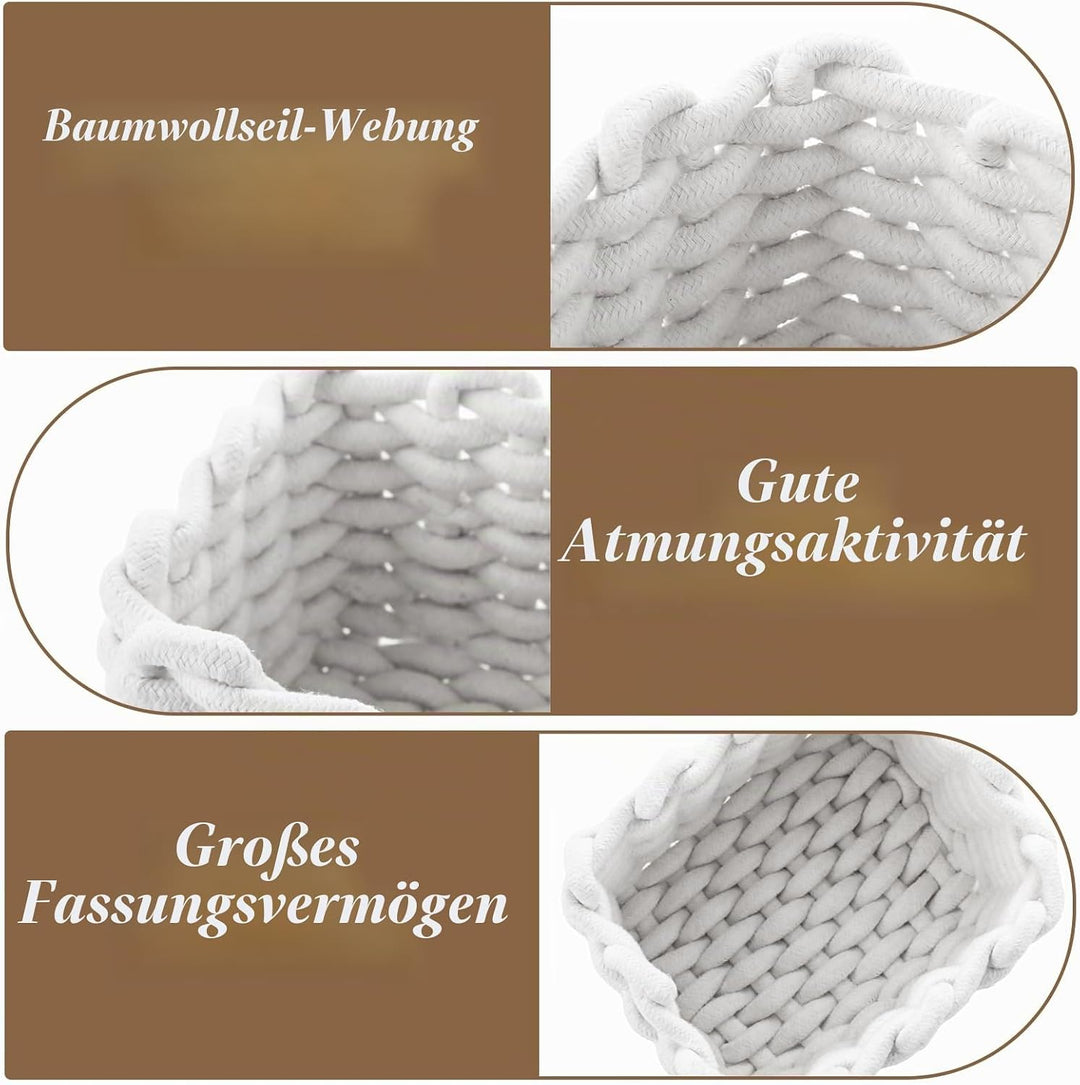 3 Stück Aufbewahrungskorb Geflochten, 19x15x12CM Aufbewahrungskorb Baumwolle Strickkorb Klein, Quadr